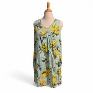 J. Jill Love Linen Dress PM Petite Medium Lemon Print Sleeveless Pockets Summer